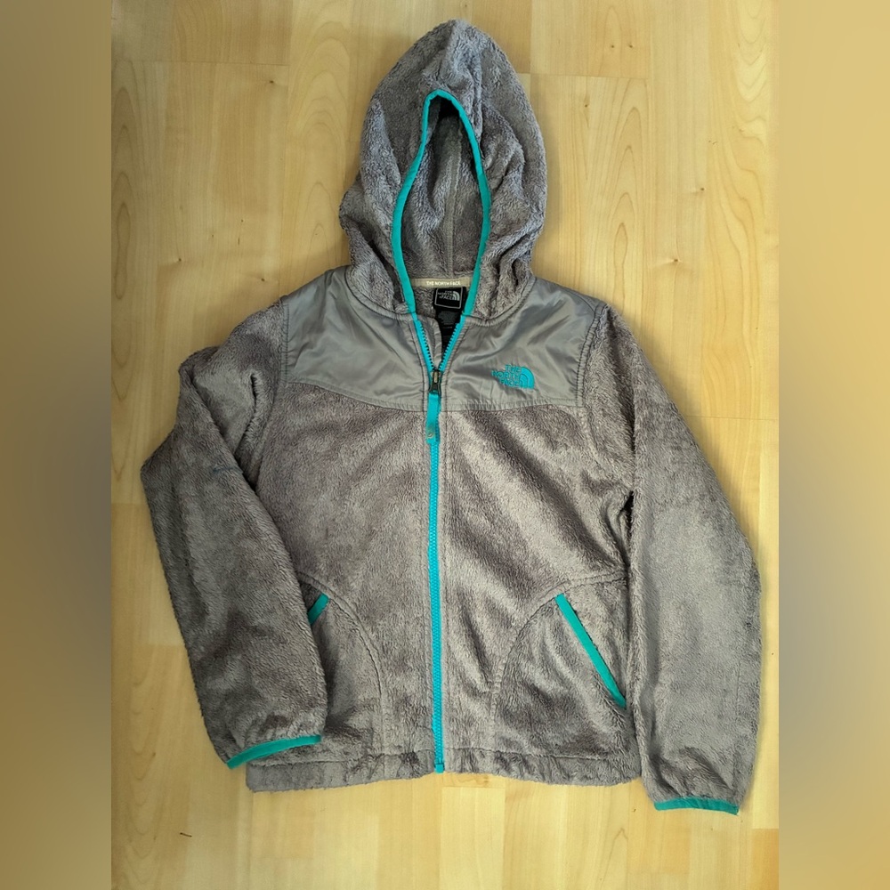 Kids Gray and Teal Hooded Jacket North Face 10-12